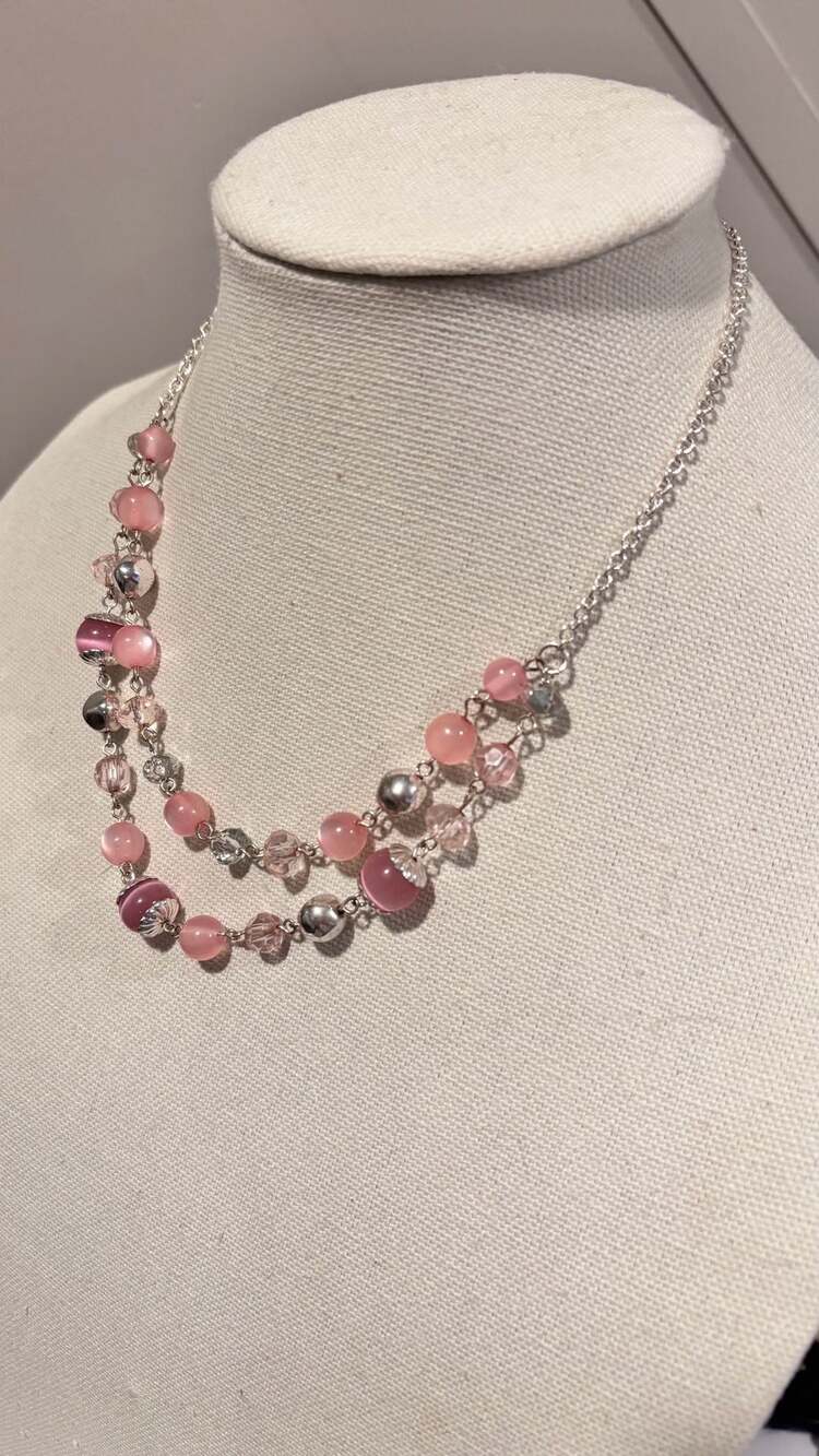 Paparazzi Disco Date Pink Silver Beaded Multilayer Necklace - Picture 3 of 8